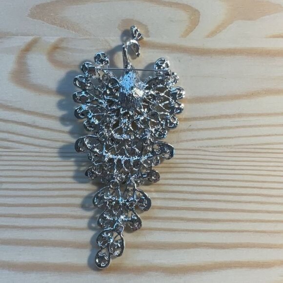 Silver Tone Blue Rhinestone Articulating Dangle Phoenix Brooch Pin Statement - Picture 2 of 4